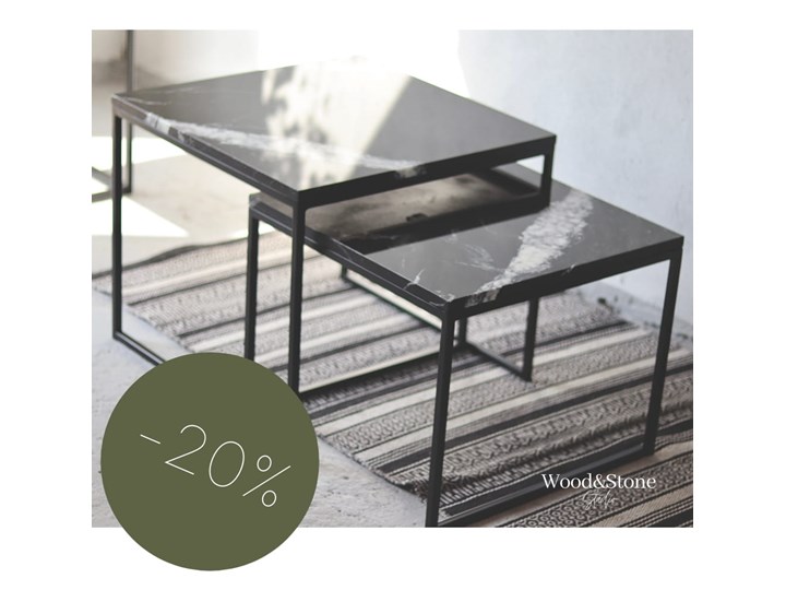 Stolik kawowy COSMO duo 2.0 blat marmur Nero Marquina Wysokość 55 cm Zestaw stolików Stal Kształt blatu Kwadratowe Funkcje Bez dodatkowych funkcji