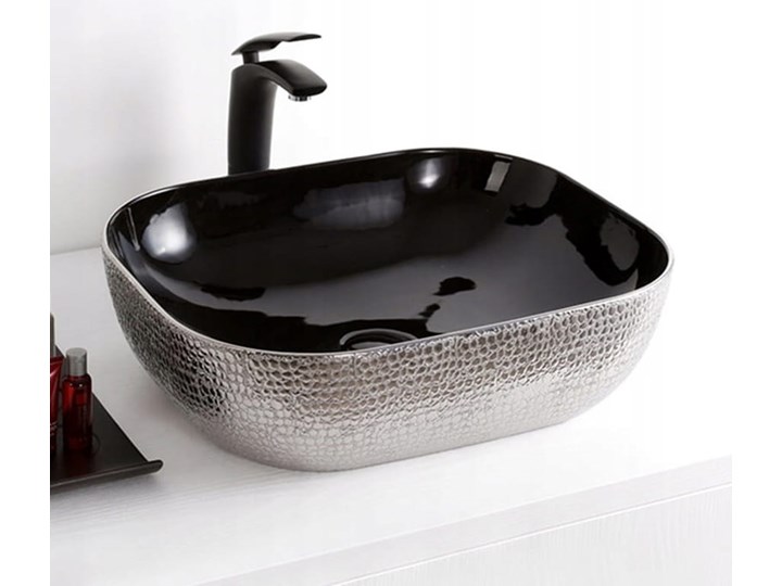 VELDMAN UMYWALKA NABLATOWA TOKYO CZARNO - SREBNA SKÓRA WĘŻA Meblowe Szerokość 46 cm Ceramika Kolor Czarny Szerokość 50 cm Nablatowe Kategoria Umywalki