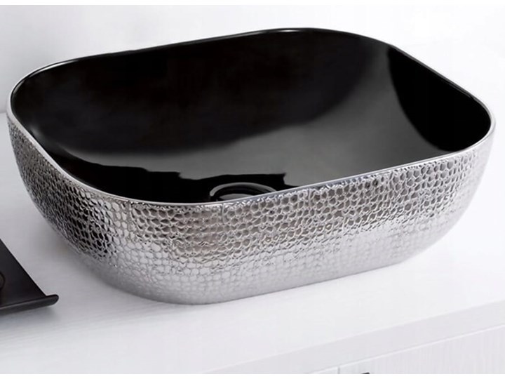 VELDMAN UMYWALKA NABLATOWA TOKYO CZARNO - SREBNA SKÓRA WĘŻA Szerokość 50 cm Nablatowe Szerokość 46 cm Ceramika Meblowe Kolor Czarny