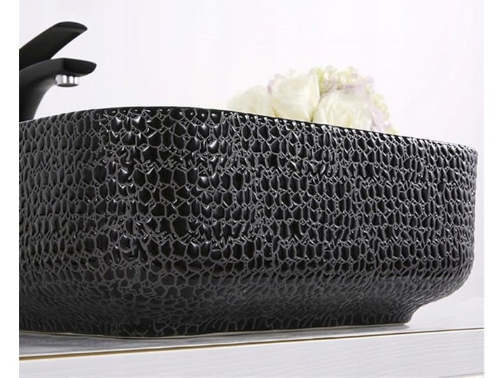 VELDMAN UMYWALKA CERAMICZNA RODO CZARNA SKÓRA WĘŻA Ceramika Szerokość 39 cm Nablatowe Meblowe Kolor Czarny