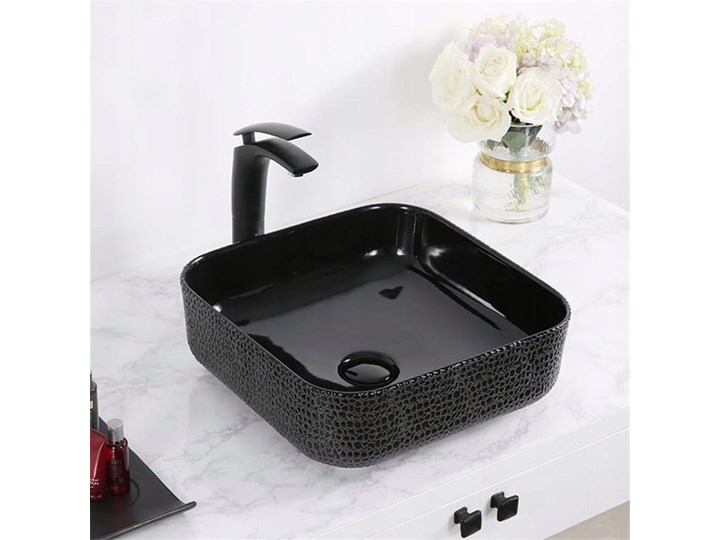 VELDMAN UMYWALKA CERAMICZNA RODO CZARNA SKÓRA WĘŻA Szerokość 39 cm Kolor Czarny Meblowe Nablatowe Ceramika Kategoria Umywalki