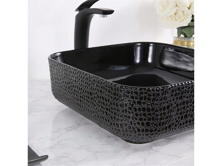 VELDMAN UMYWALKA CERAMICZNA RODO CZARNA SKÓRA WĘŻA Kolor Czarny Meblowe Szerokość 39 cm Nablatowe Ceramika Kategoria Umywalki