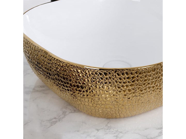 VELDMAN UMYWALKA CERAMICZNA ATLANTA BIAŁO ZŁOTA SKÓRA WĘŻA Szerokość 43 cm Nablatowe Ceramika Meblowe Kolor Biały