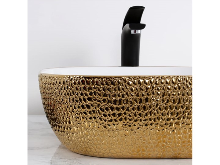VELDMAN UMYWALKA CERAMICZNA ATLANTA BIAŁO ZŁOTA SKÓRA WĘŻA Kolor Biały Szerokość 43 cm Ceramika Meblowe Nablatowe Kolor Złoty