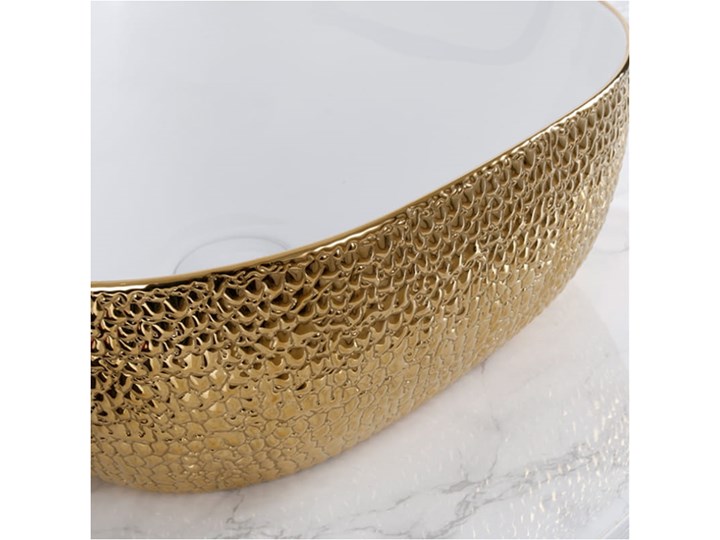 VELDMAN UMYWALKA CERAMICZNA ATLANTA BIAŁO ZŁOTA SKÓRA WĘŻA Meblowe Kolor Złoty Ceramika Szerokość 43 cm Nablatowe Kolor Biały