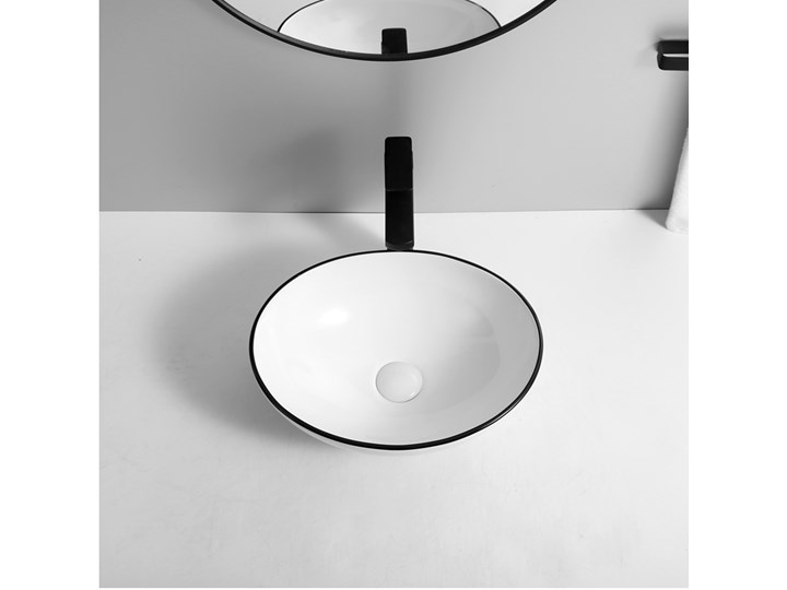 VELDMAN UMYWALKA CERAMICZNA NABLATOWA VERA CZARNA KRAWĘDŹ Ceramika Szerokość 41 cm Meblowe Nablatowe Kolor Czarny