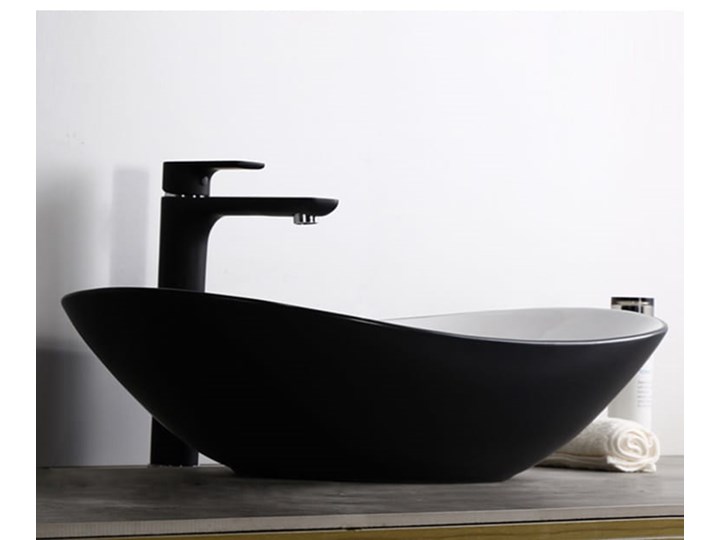 VELDMAN UMYWALKA CERAMICZNA NABLATOWA ZUZAN BIAŁO-CZARNA Ceramika Owalne Szerokość 61 cm Nablatowe Kolor Czarny Meblowe Kolor Biały