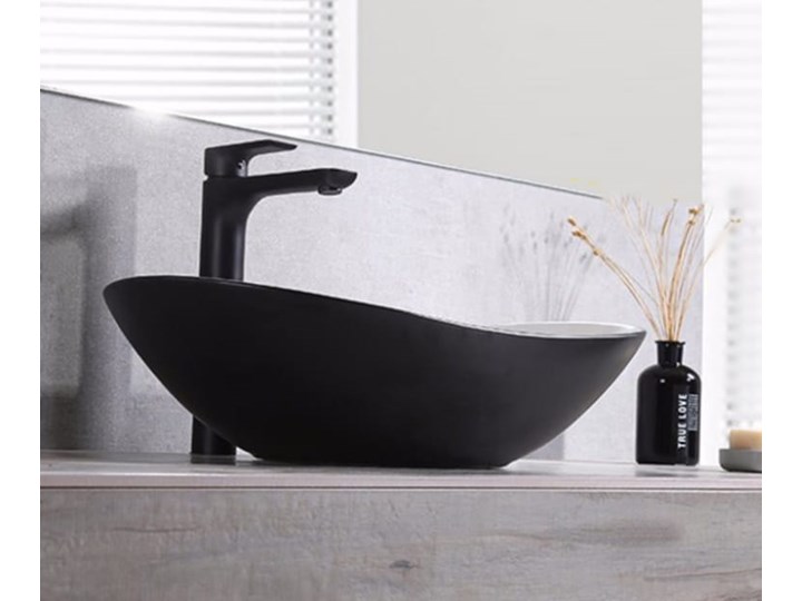 VELDMAN UMYWALKA CERAMICZNA NABLATOWA ZUZAN BIAŁO-CZARNA Owalne Ceramika Szerokość 61 cm Nablatowe Meblowe Kolor Czarny Kolor Biały