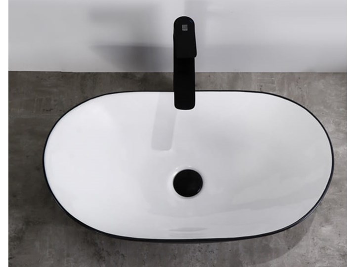 VELDMAN UMYWALKA CERAMICZNA NABLATOWA ZUZAN BIAŁO-CZARNA Meblowe Kolor Czarny Ceramika Nablatowe Owalne Szerokość 61 cm Kolor Biały