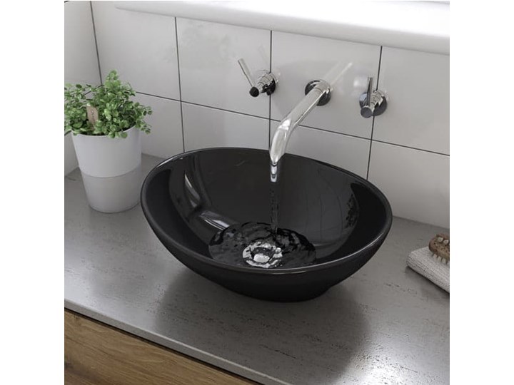 VELDMAN UMYWALKA CZARNA VERA BLACK Owalne Meblowe Ceramika Kolor Czarny Nablatowe Szerokość 41 cm Kategoria Umywalki