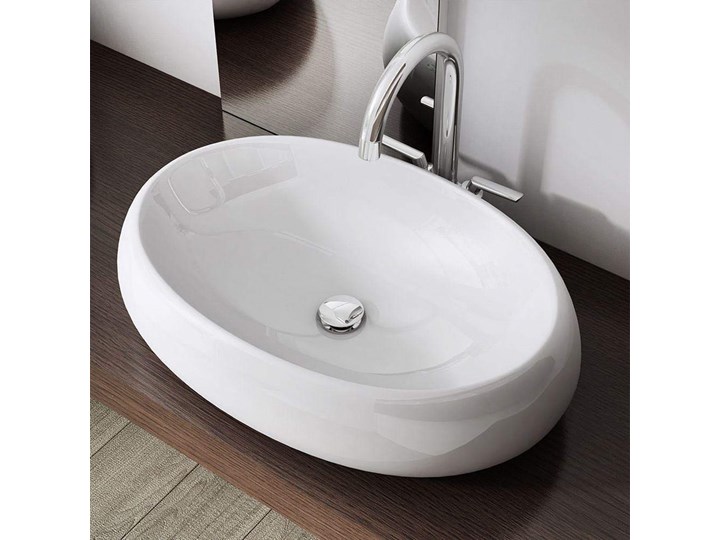 VELDMAN UMYWALKA CERAMICZNA ALANIA 60x40 48x34 Owalne Nablatowe Meblowe Szerokość 48 cm Ceramika Szerokość 60 cm Kategoria Umywalki Kolor Biały