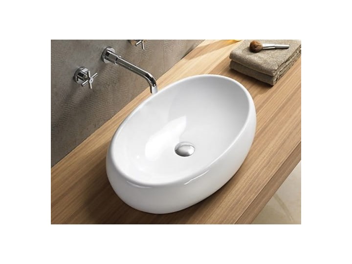 VELDMAN UMYWALKA CERAMICZNA ALANIA 60x40 48x34 Ceramika Owalne Szerokość 48 cm Kategoria Umywalki Szerokość 60 cm Meblowe Nablatowe Kolor Biały