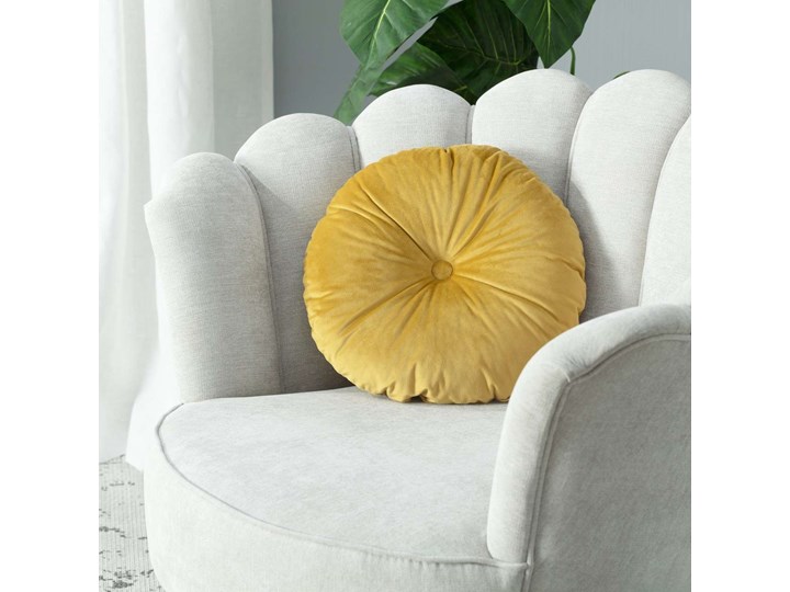 Poduszka okrągła Velvet z guzikiem, oliwkowy zielony, ⌀37 cm, Velvet Poliester Aksamit Okrągłe Poduszka dekoracyjna Pomieszczenie Pokój przedszkolaka