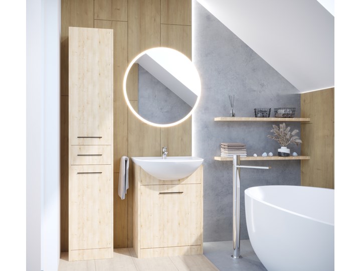 Łazienka NEPPA LONG dąb artisan laminat Kategoria Zestawy mebli łazienkowych Płyta laminowana Kolor Beżowy