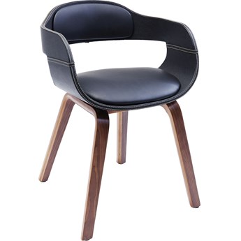 Krzesło drewniane z siedziskiem i oparciem z czarnej ekoskóry