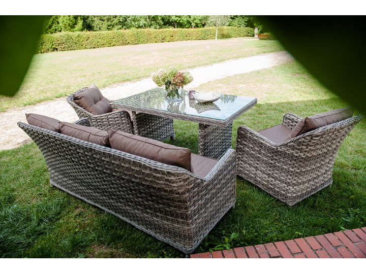 Ekskluzywne meble ogrodowe DIVINO wysoki stół Kategoria Zestawy mebli ogrodowych Zestawy wypoczynkowe Aluminium Tworzywo sztuczne Rattan Technorattan Zawartość zestawu Fotele