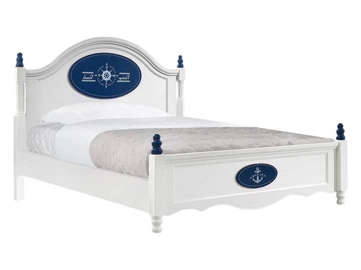 Łóżko dla dzieci 120x200 cm, białe, niebieski dekor, Julianne Tkanina Kategoria Łóżka dla dzieci Płyta MDF Kolor Biały