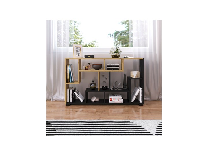 Salony Agata Regał UNIWERSUM dąb artisan/czarny Płyta laminowana Płyta MDF Płyta meblowa Tworzywo sztuczne Drewno Pomieszczenie Biuro i pracownia