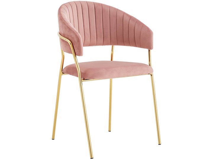 Krzesło ze złotymi nogami - Glamour, różowe C-889 welur Tapicerowane Tkanina Metal Z podłokietnikiem Tworzywo sztuczne Pomieszczenie Salon