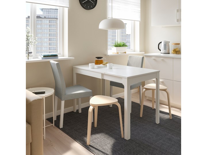 IKEA EKEDALEN / KÄTTIL Stół i 2 krzesła, biały/Knisa jasnoszary, 80/120 cm Pomieszczenie Jadalnia Kategoria Stoły z krzesłami