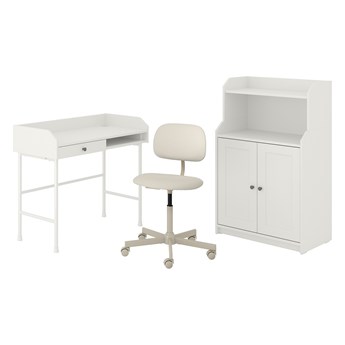 IKEA HAUGA/BLECKBERGET Kombinacja biurko/szafka, i krzesło obrotowe biały/beżowy