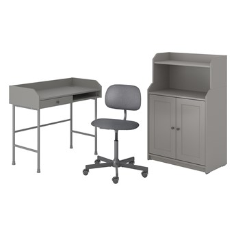 IKEA HAUGA/BLECKBERGET Kombinacja biurko/szafka, i krzesło obrotowe szary
