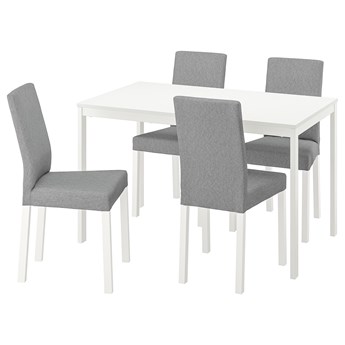 IKEA VANGSTA / KÄTTIL Stół i 4 krzesła, biały/Knisa jasnoszary, 120/180 cm