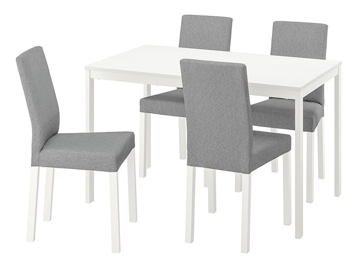 IKEA VANGSTA / KÄTTIL Stół i 4 krzesła, biały/Knisa jasnoszary, 120/180 cm Liczba krzeseł 6 krzeseł Kategoria Stoły z krzesłami