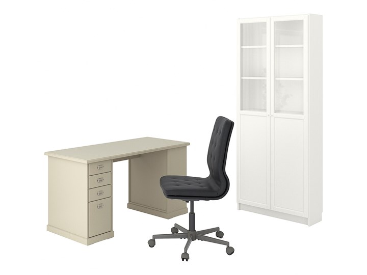 IKEA VEBJÖRN/MULLFJÄLLET / BILLY/OXBERG Kombinacja biurko/szafka, i krzesło obrotowe beżowy/szary-biały Kategoria Zestawy mebli do sypialni