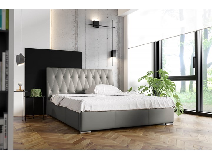 Łóżko tapicerowane 180x200 NICEA / z pojemnikiem Metal Łóżko pikowane Kategoria Łóżka do sypialni Tkanina Kolor Czarny