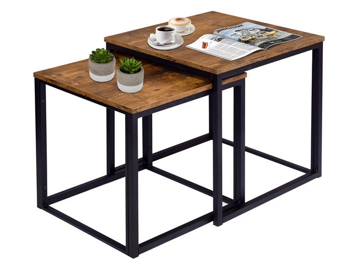 Zestaw stolików Praven loft Wysokość 50 cm Szerokość 50 cm Płyta meblowa Długość 45 cm Długość 50 cm Szerokość 45 cm Metal Rodzaj nóg Płozy