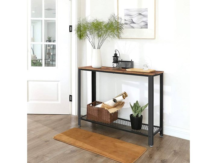 Konsola stolik ława industrialna 100 cm Metal Głębokość 35 cm Z półką Styl Industrialny Płyta MDF Stal nierdzewna Wysokość 80 cm Pomieszczenie Salon