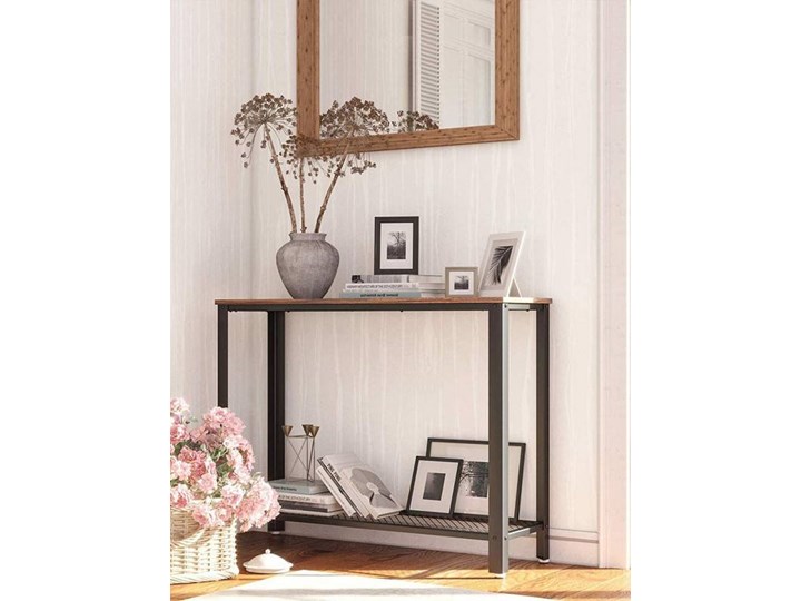 Konsola stolik ława industrialna 100 cm Wysokość 80 cm Głębokość 35 cm Z półką Styl Vintage Metal Płyta MDF Stal nierdzewna Styl Industrialny