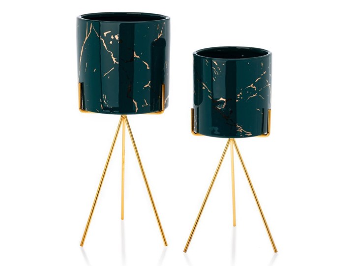 Doniczka Emma Green 28 cm Ceramika Metal Kwietnik Doniczka na kwiaty Kolor Zielony