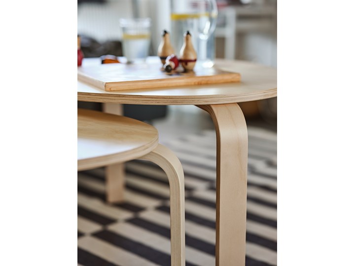 IKEA SVALSTA Stoliki, 2 szt, Okl brzoz Płyta meblowa Drewno Zestaw stolików Kolor Beżowy