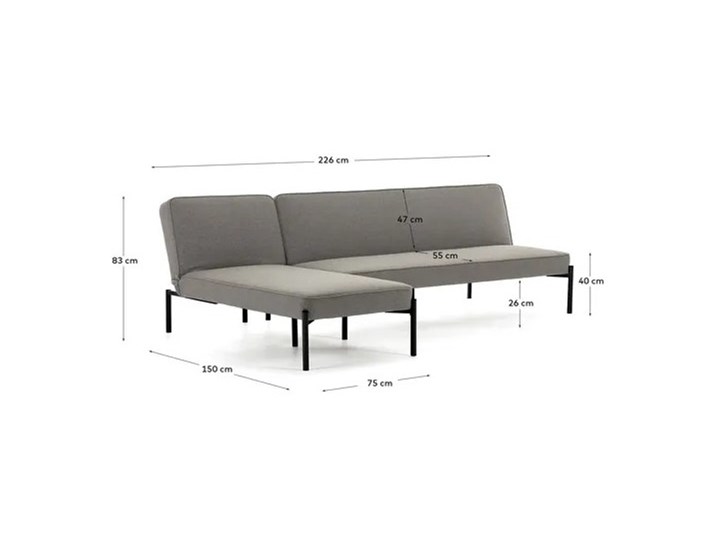 Rozkladana sofa i szezlong Nelki w kolorze szarym Stała konstrukcja Wielkość Czteroosobowa