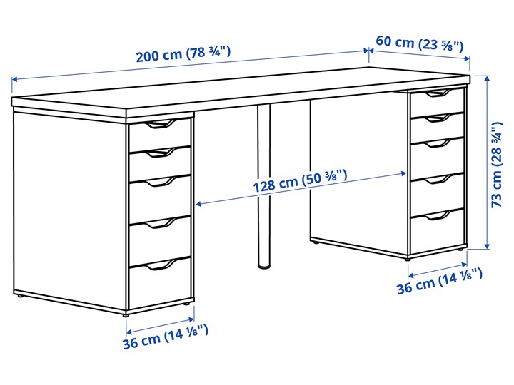 IKEA LAGKAPTEN / ALEX Biurko, Ciemnoszary/biały, 200x60 cm Szerokość 200 cm Stal Kategoria Biurka Biurko tradycyjne Płyta MDF Pomieszczenie Pokój nastolatka