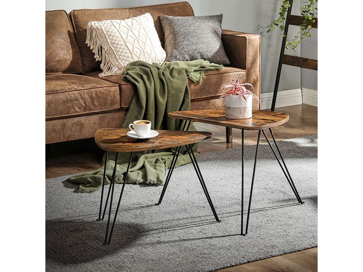 STOLIK KAWOWY LNT012B01 ▪️ 2049 ▪️ RUSTYKALNY BRĄZ 2 SZTUKI Metal Płyta MDF Wysokość 42 cm Wysokość 47 cm Kolor Brązowy