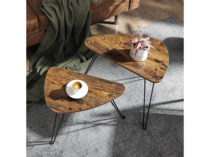 STOLIK KAWOWY LNT012B01 ▪️ 2049 ▪️ RUSTYKALNY BRĄZ 2 SZTUKI Styl Nowoczesny Wysokość 42 cm Wysokość 47 cm Płyta MDF Metal Kolor Brązowy