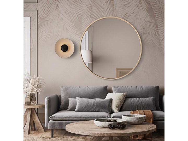 Lustro Scandi Wood – okrągłe w ramie ze sklejki Lustro z ramą Ścienne Styl Nowoczesny