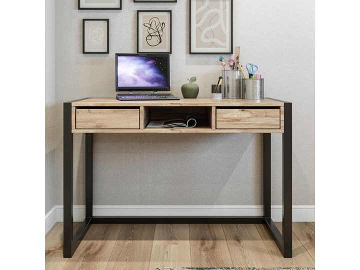 SELSEY Biurko nowoczesne z szufladami Madelia Sosna Szerokość 115 cm Drewno Płyta MDF Metal Kategoria Biurka