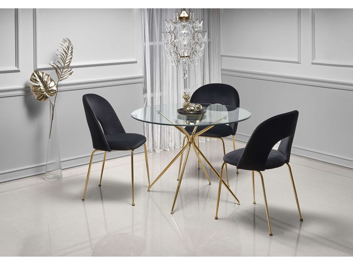 Szklany okrągły stół 110x110 na złotych nogach glamour RONDO transparentny Halmar Szkło Pomieszczenie Stoły do jadalni Szerokość 110 cm Stal Długość 110 cm Styl Nowoczesny