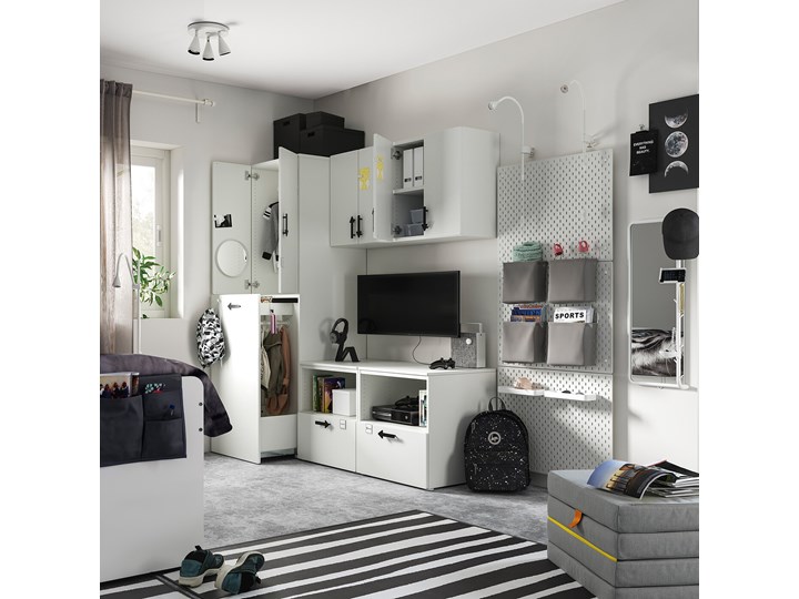 IKEA SMÅSTAD / PLATSA Regał, Biały biały/z wysuwaniem, 180x57x196 cm Kategoria Zestawy mebli do sypialni