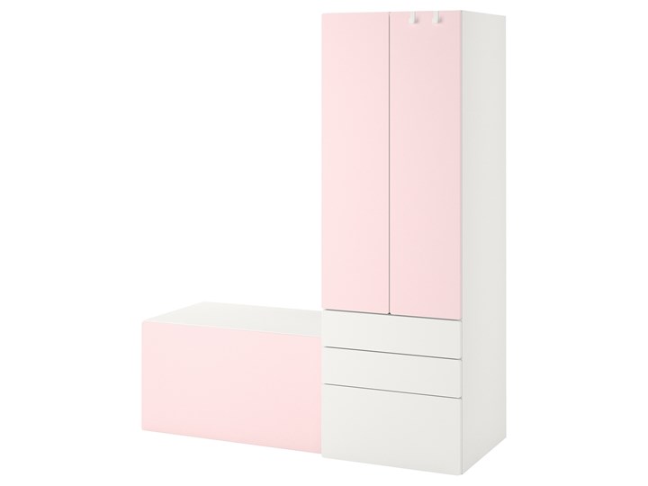 IKEA SMÅSTAD / PLATSA Regał, Biały bladoróżowy/z ławką, 150x57x181 cm Kategoria Zestawy mebli do sypialni