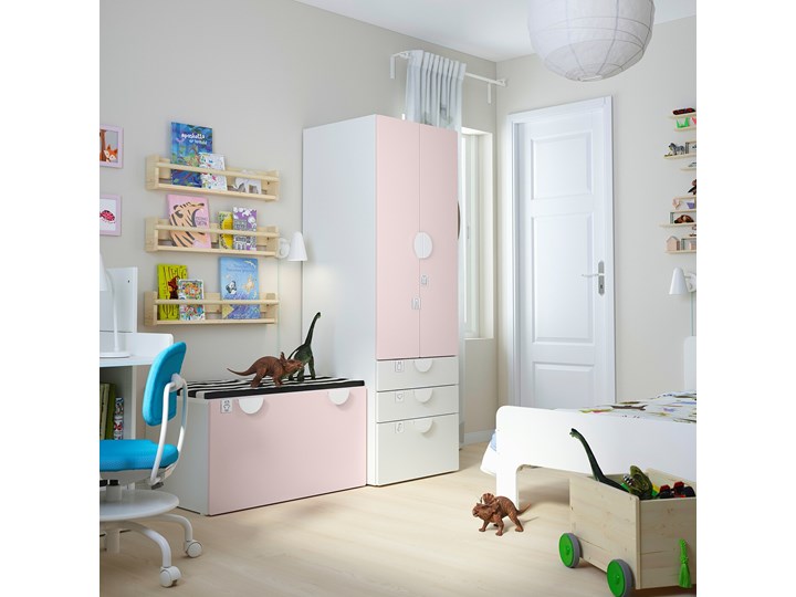 IKEA SMÅSTAD / PLATSA Regał, Biały bladoróżowy/z ławką, 150x57x181 cm Kategoria Zestawy mebli do sypialni