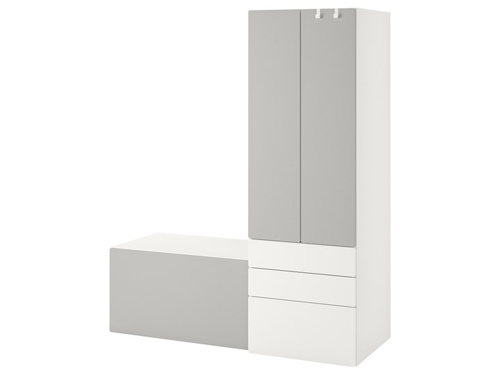 IKEA SMÅSTAD / PLATSA Regał, Biały szary/z ławką, 150x57x181 cm