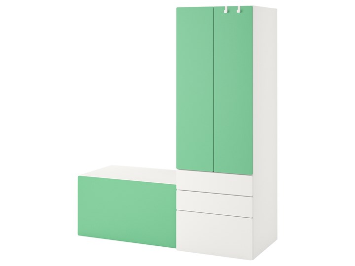 IKEA SMÅSTAD / PLATSA Regał, Biały zielony/z ławką, 150x57x181 cm Kategoria Zestawy mebli do sypialni