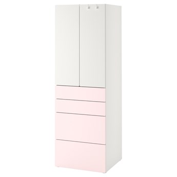 IKEA SMÅSTAD / PLATSA Szafa, Biały bladoróżowy/z 4 szufladami, 60x57x181 cm