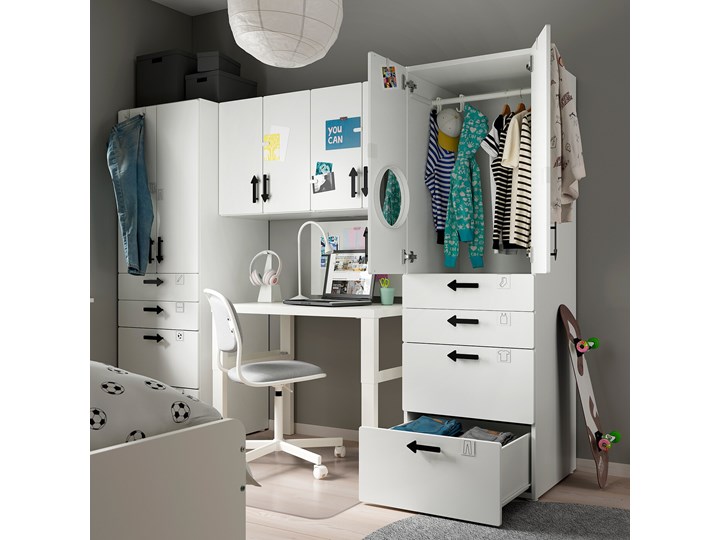 IKEA SMÅSTAD Regał, Biały/brzoza, 240x57x181 cm Kategoria Zestawy mebli do sypialni Kolor Beżowy
