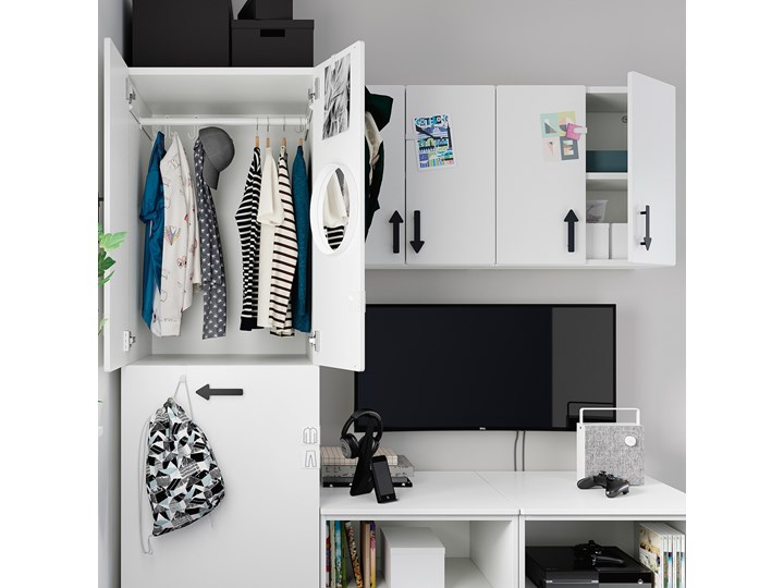 IKEA SMÅSTAD Regał, Biały szary/z wysuwaniem, 180x57x196 cm Kategoria Zestawy mebli do sypialni